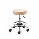 ZenGrowth Tabouret Beige met voetring en chroom frame – harde wieltjes voor zachte ondergrond